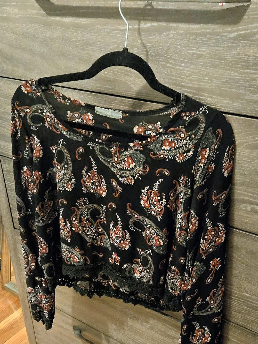 Paisley Long Sleeve Top in Black - Don't Ask Why Size M